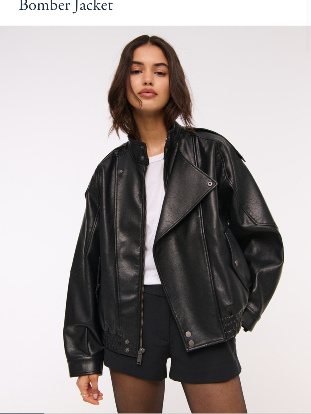 Abercrombie & Fitch Black Faux Leather Oversized Bomber Jacket